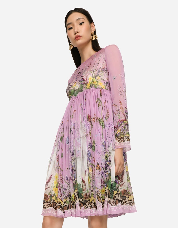 Silk chiffon midi dress with rabbit print - 4