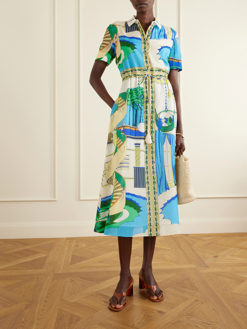 TORY BURCH Belted Printed Silk And Cotton-blend Maxi Dress outlook