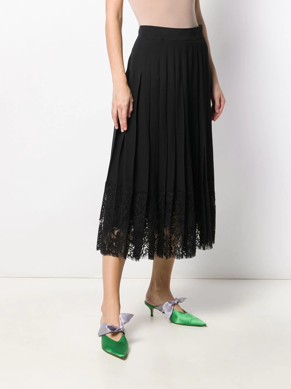 flared lace-hem skirt - 3