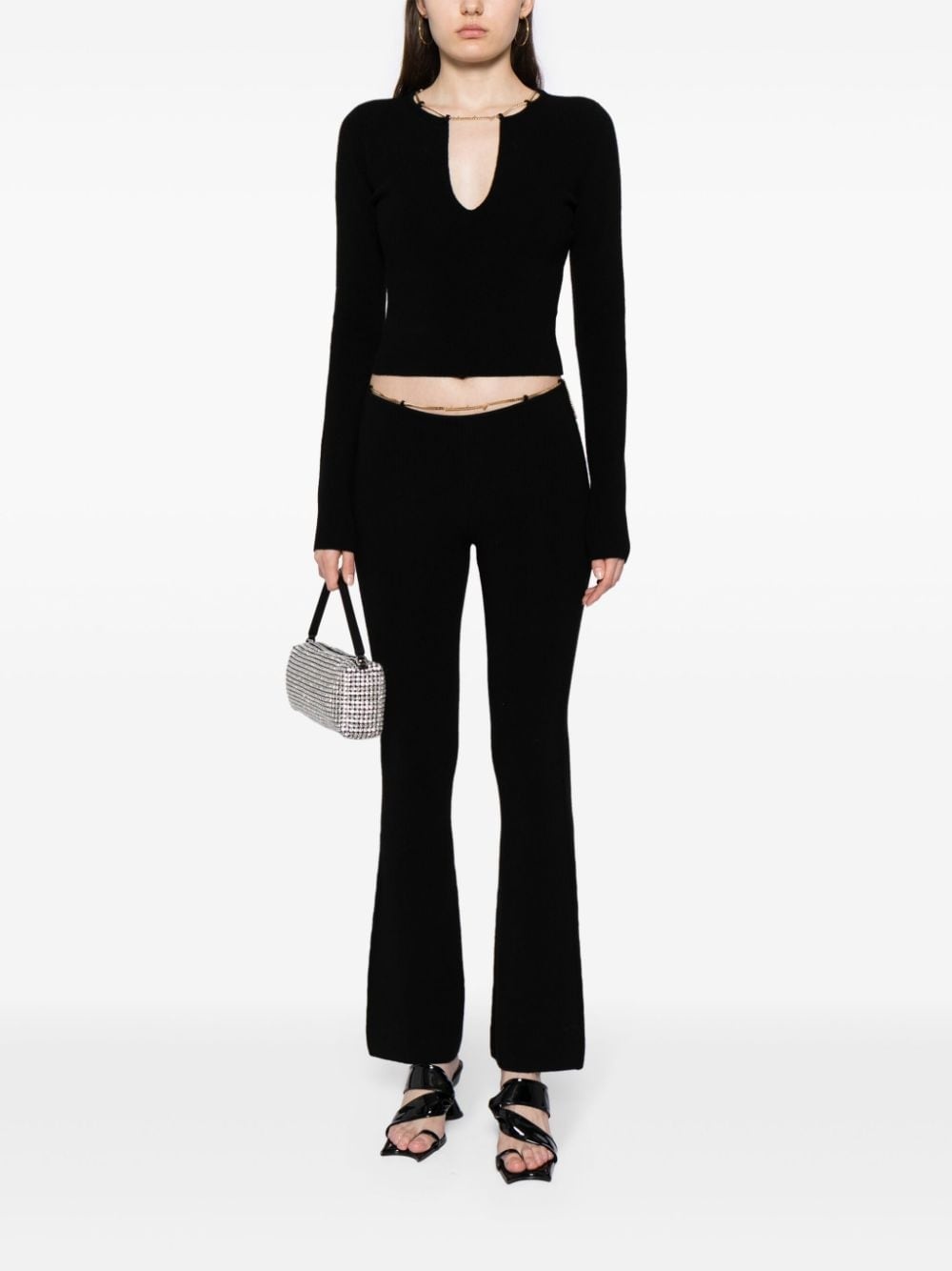 ribbed chain-link flared trousers - 2