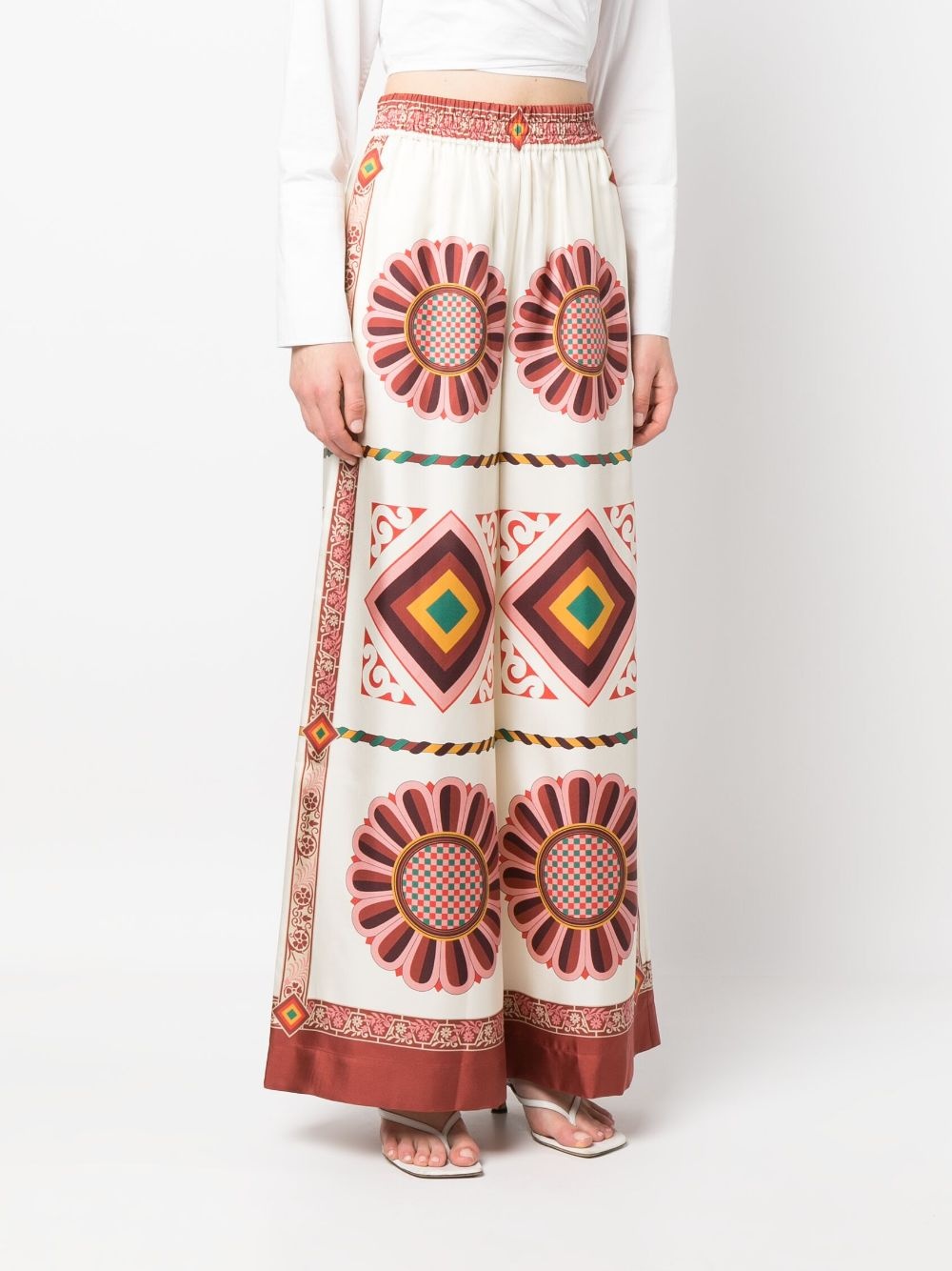 tile-print silk palazzo trousers - 3