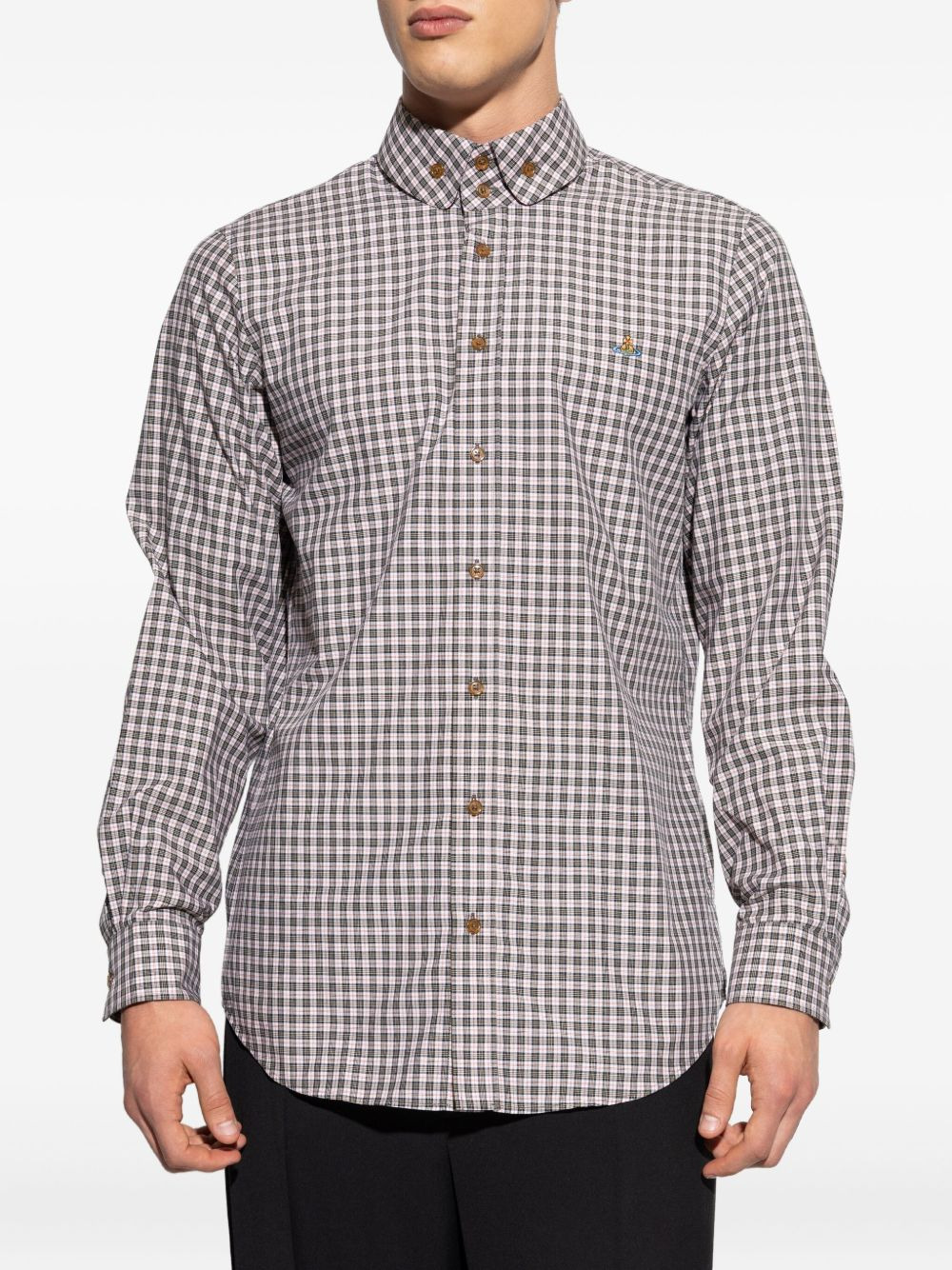 checked embroidered-orb shirt - 3