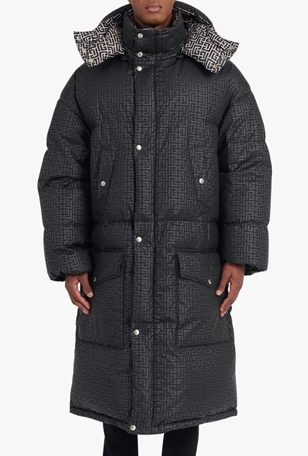 Long ivory and black nylon reversible quilted coat with Balmain monogram - 7