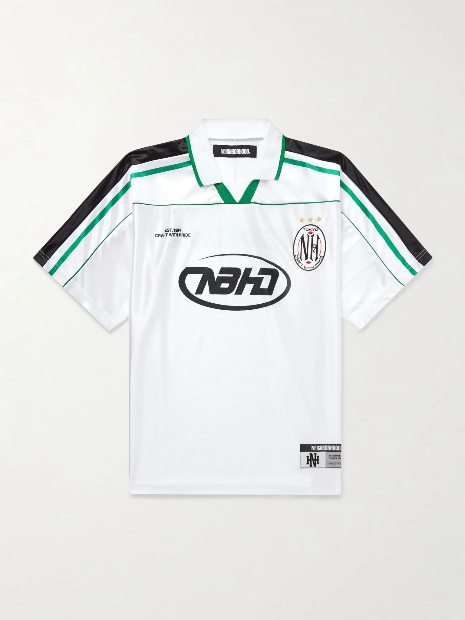 Game Appliquéd Logo-Print Striped Satin Polo Shirt White - 1