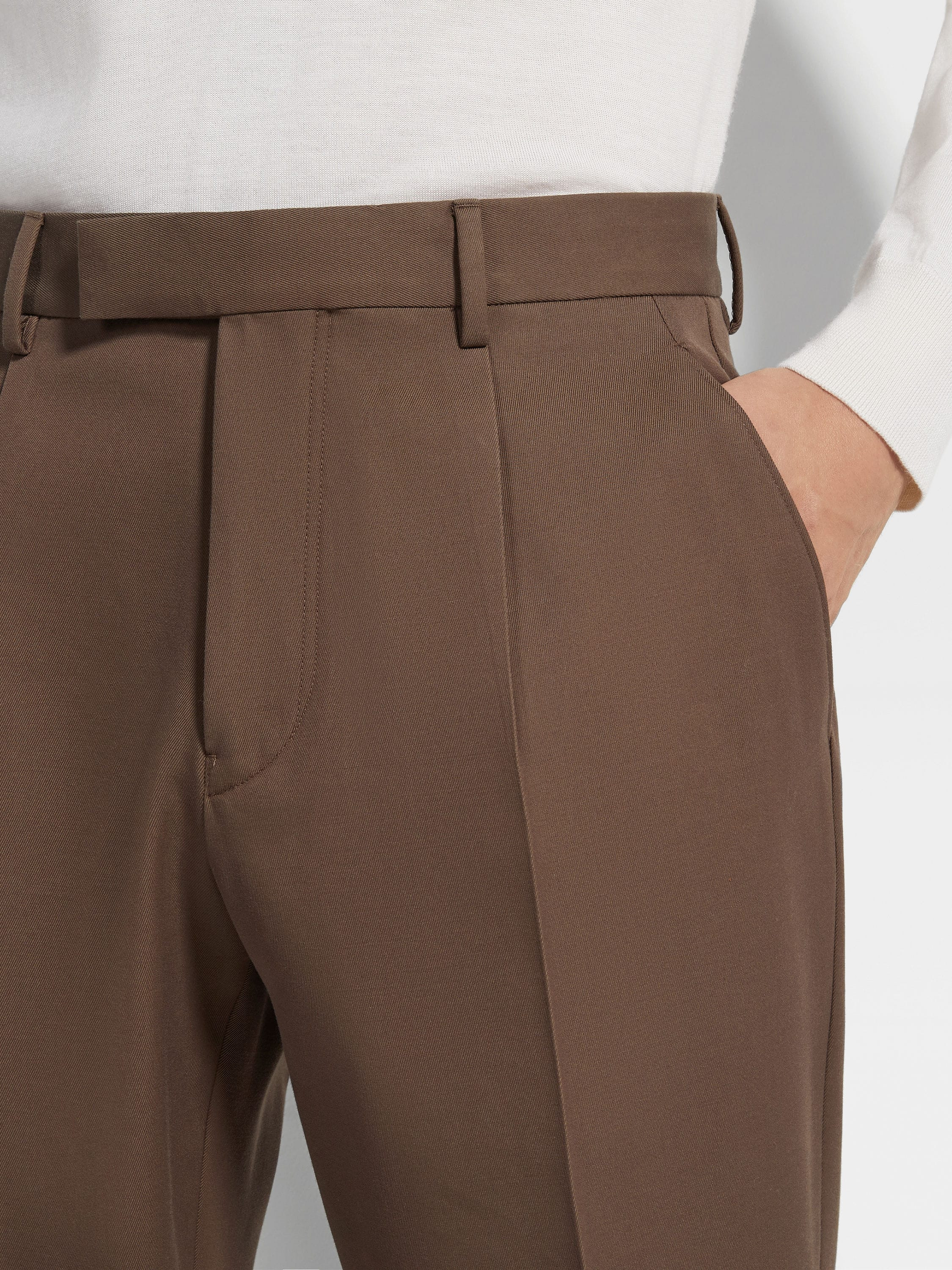 BROWN COTTON AND WOOL PANTS - 2