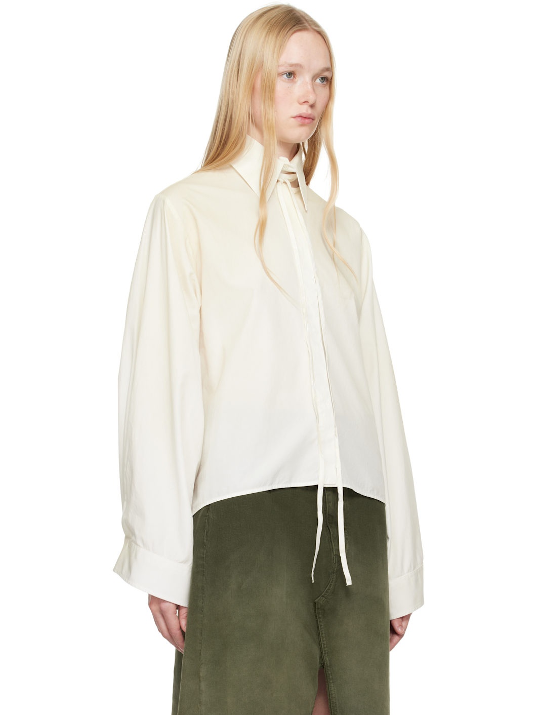 Off-White Light Cotton Poplin Long-Sleeved Shirt - 2
