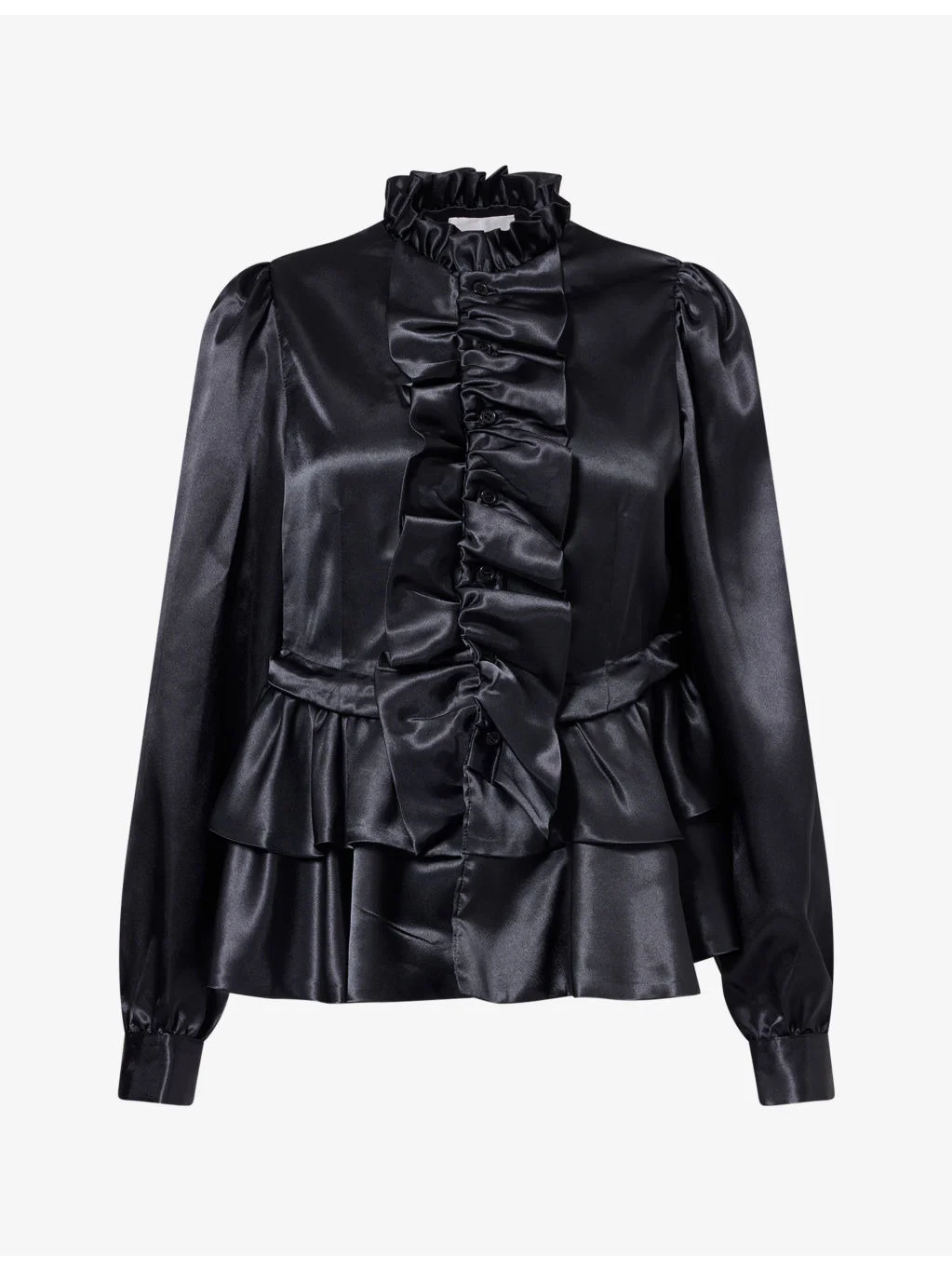 Ruffled Peplum Satin Shirt - 1