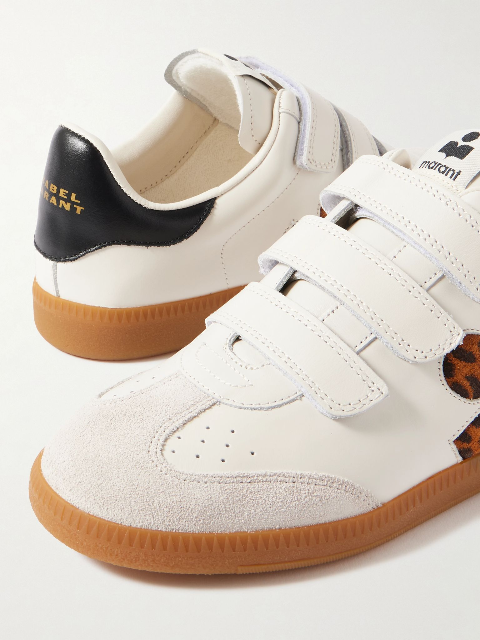 Beth suede-trimmed leather sneakers Ecru - 4