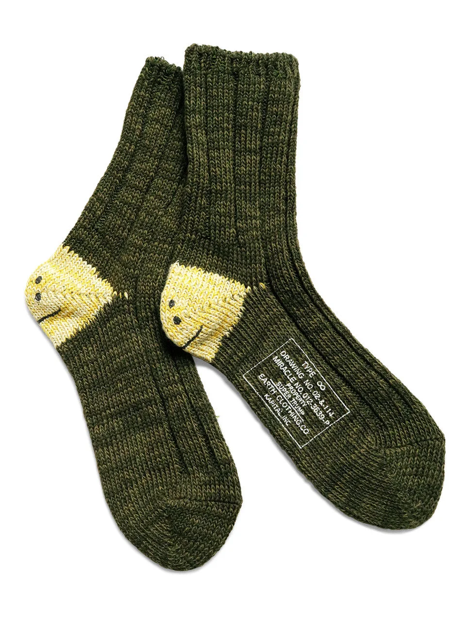 KAPITAL 56 Yarns MA-1 RAINBOWY HAPPY HEEL Socks 'Khaki' - 1