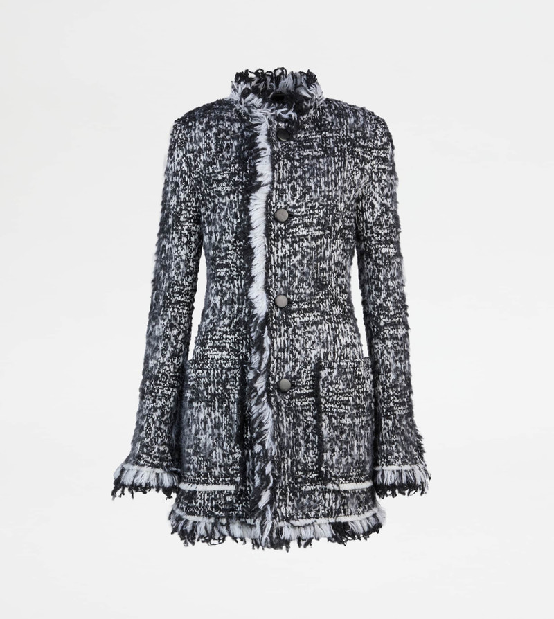 JACKET IN BOUCLÉ WOOL - WHITE, BLACK 1