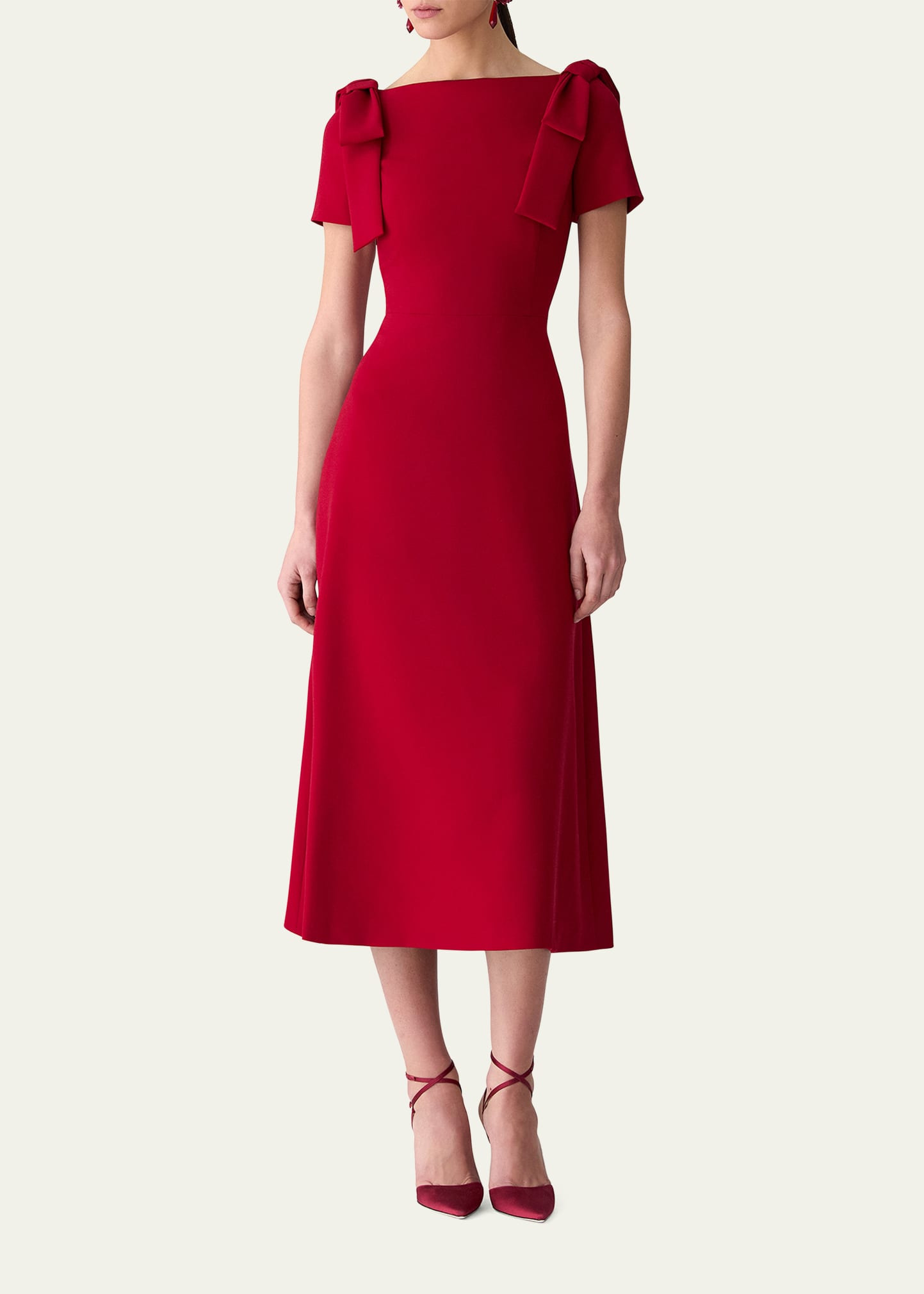 Bow-Shoulder Short-Sleeve A-Line Dress - 2