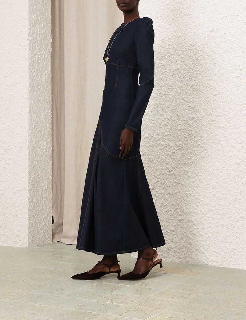 Zimmermann ILLUSTRATION DENIM MAXI DRESS - 1626DF241NHTSKY | REVERSIBLE
