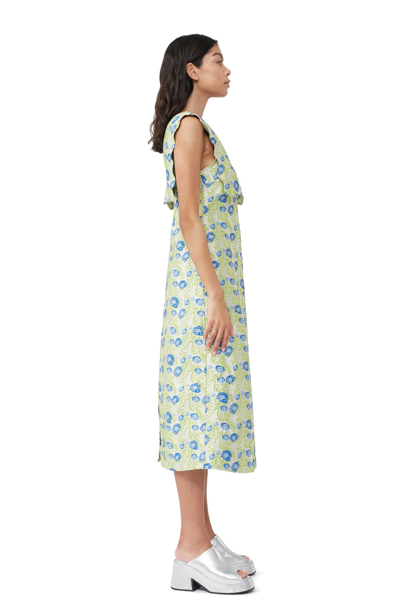 GANNI 3D JACQUARD RHYTHM COLLAR LONG DRESS | ganni | REVERSIBLE