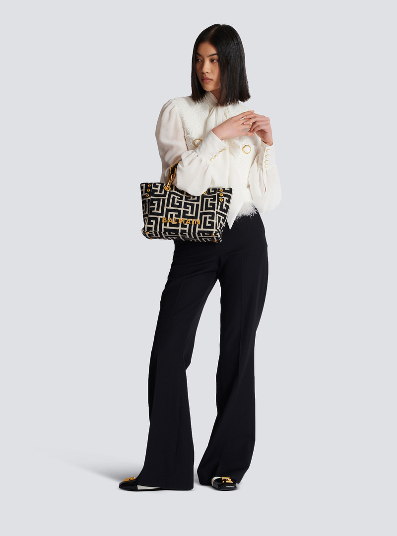 Balmain Small 1945 Soft tote bag in jacquard fabric with a PB Labyrinth monogram outlook