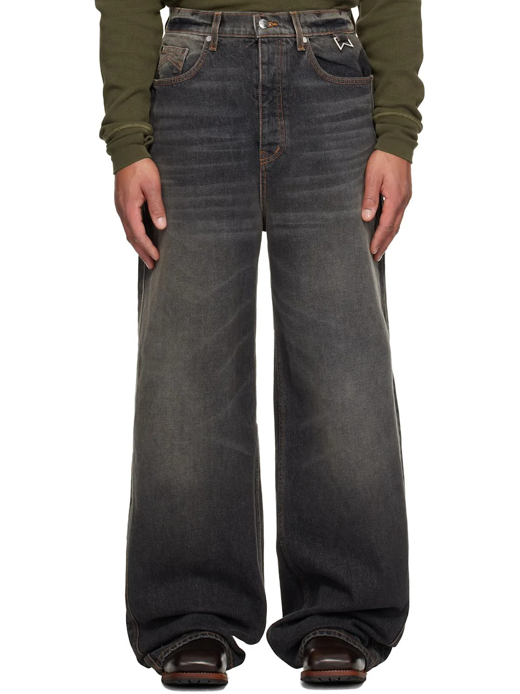 Gray Wide Leg Traxedo Jeans - 1