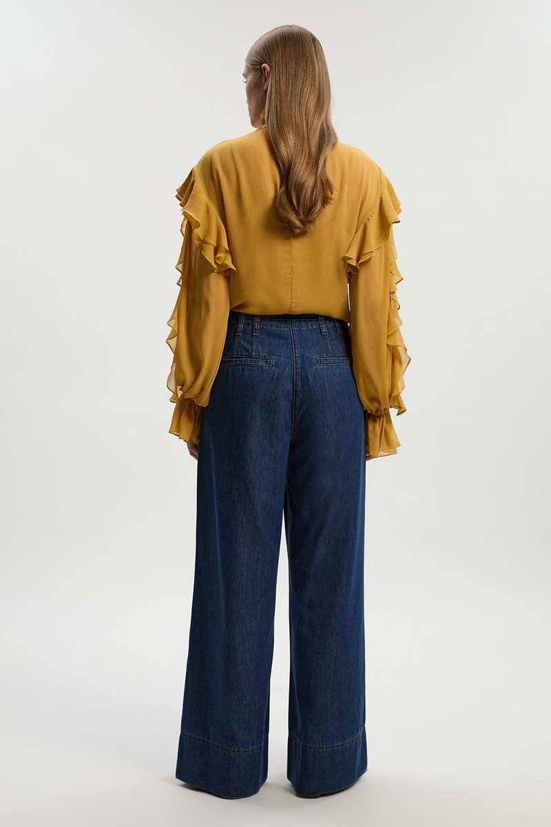 Denim Tie Waist Wide Leg Tailored Trouser 6