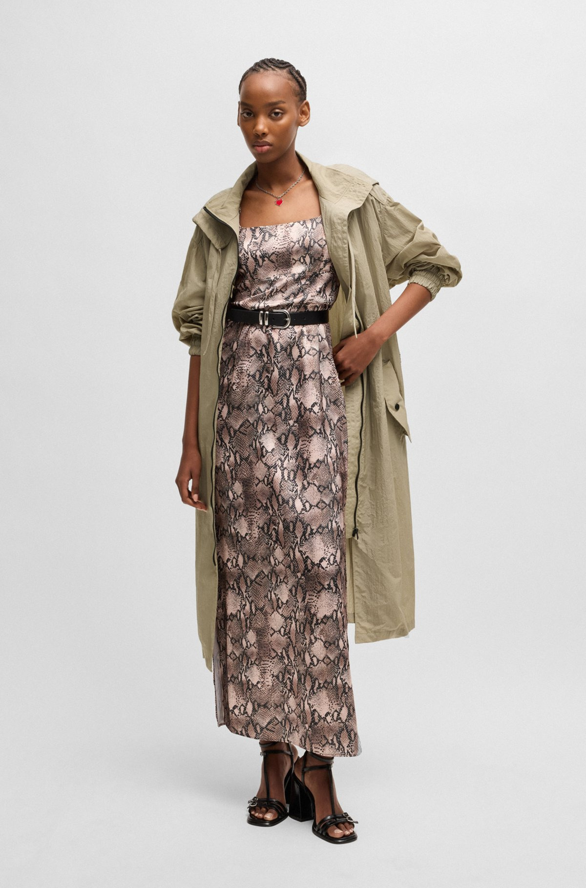 LONG-LENGTH BELTED PARKA JACKET IN SEERSUCKER FABRIC - 3