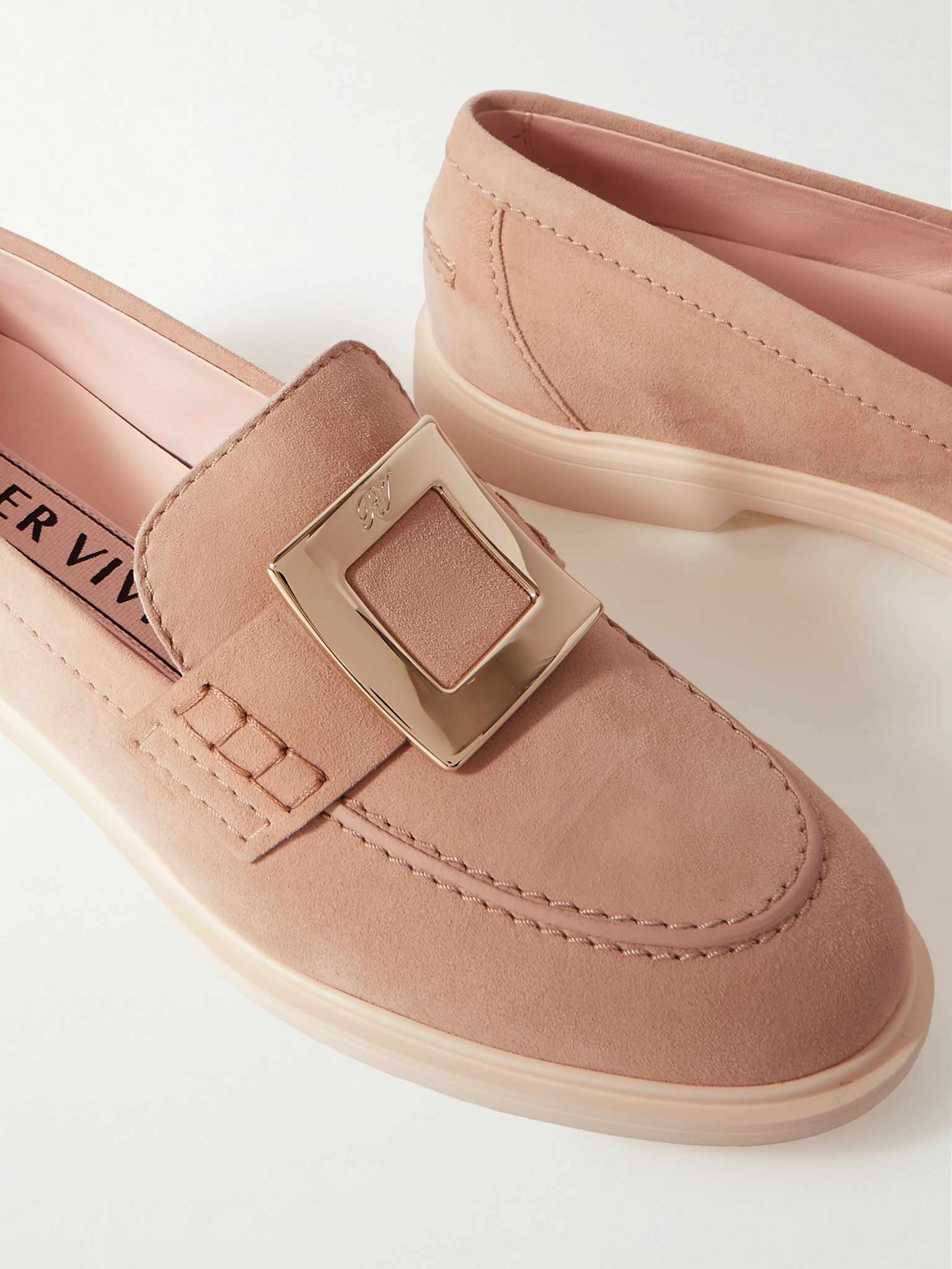 Embellished suede loafers Beige - 4