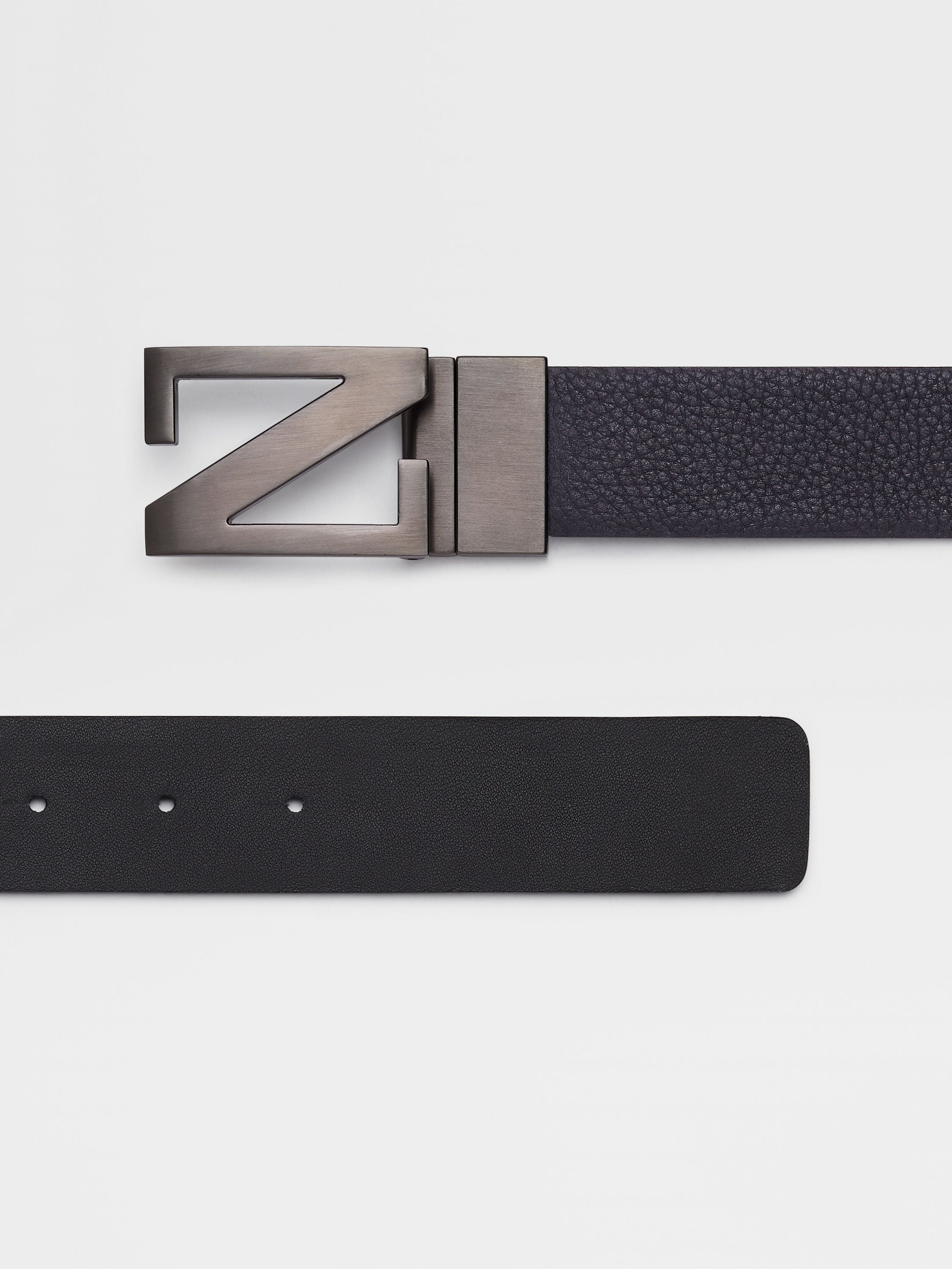 NAVY BLUE AND BLACK REVERSIBLE LEATHER BELT - 2