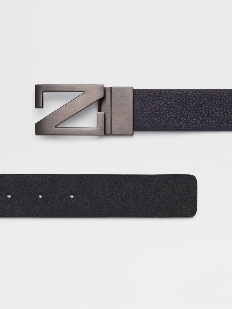 ZEGNA NAVY BLUE AND BLACK REVERSIBLE LEATHER BELT outlook