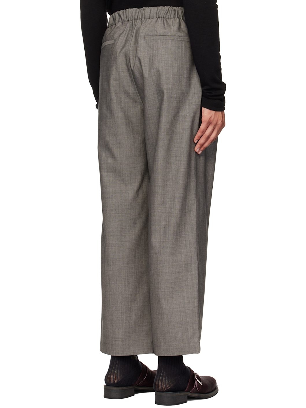 Gray Tapered Elasticated Pleated Trousers - 3