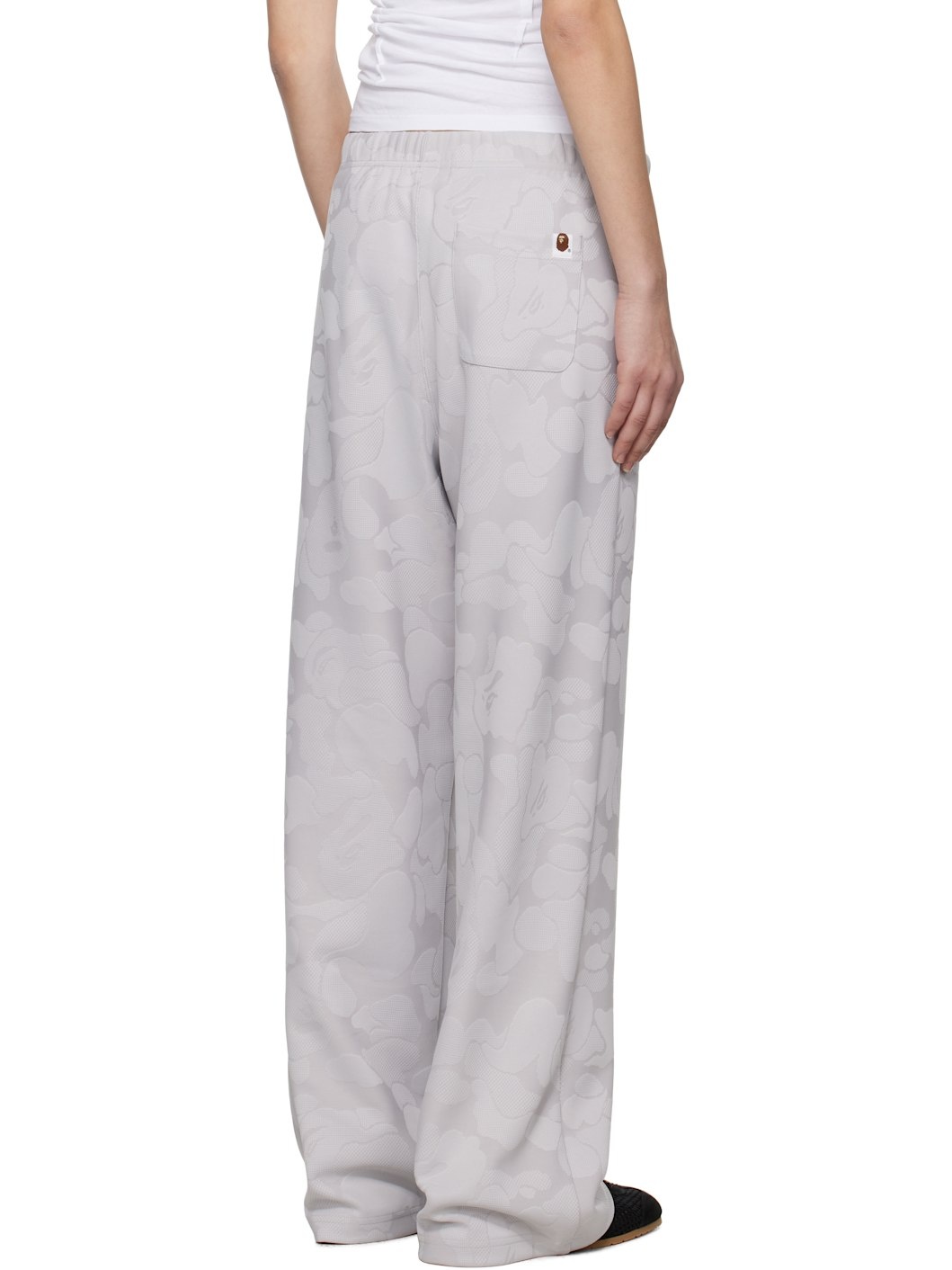 Gray Solid Camo Jacquard One Point Wide Lounge Pants - 3