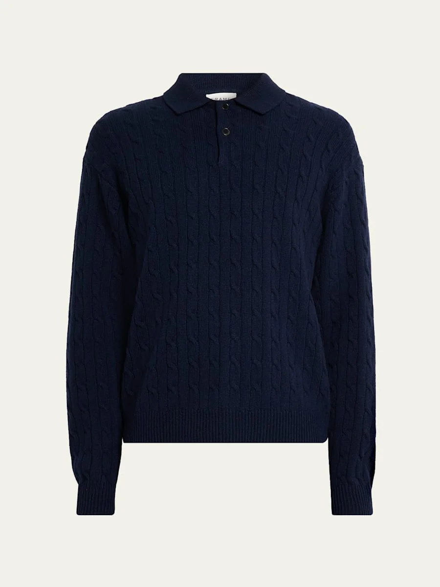 Men's Wool and Cashmere Cable Polo Sweater - 1