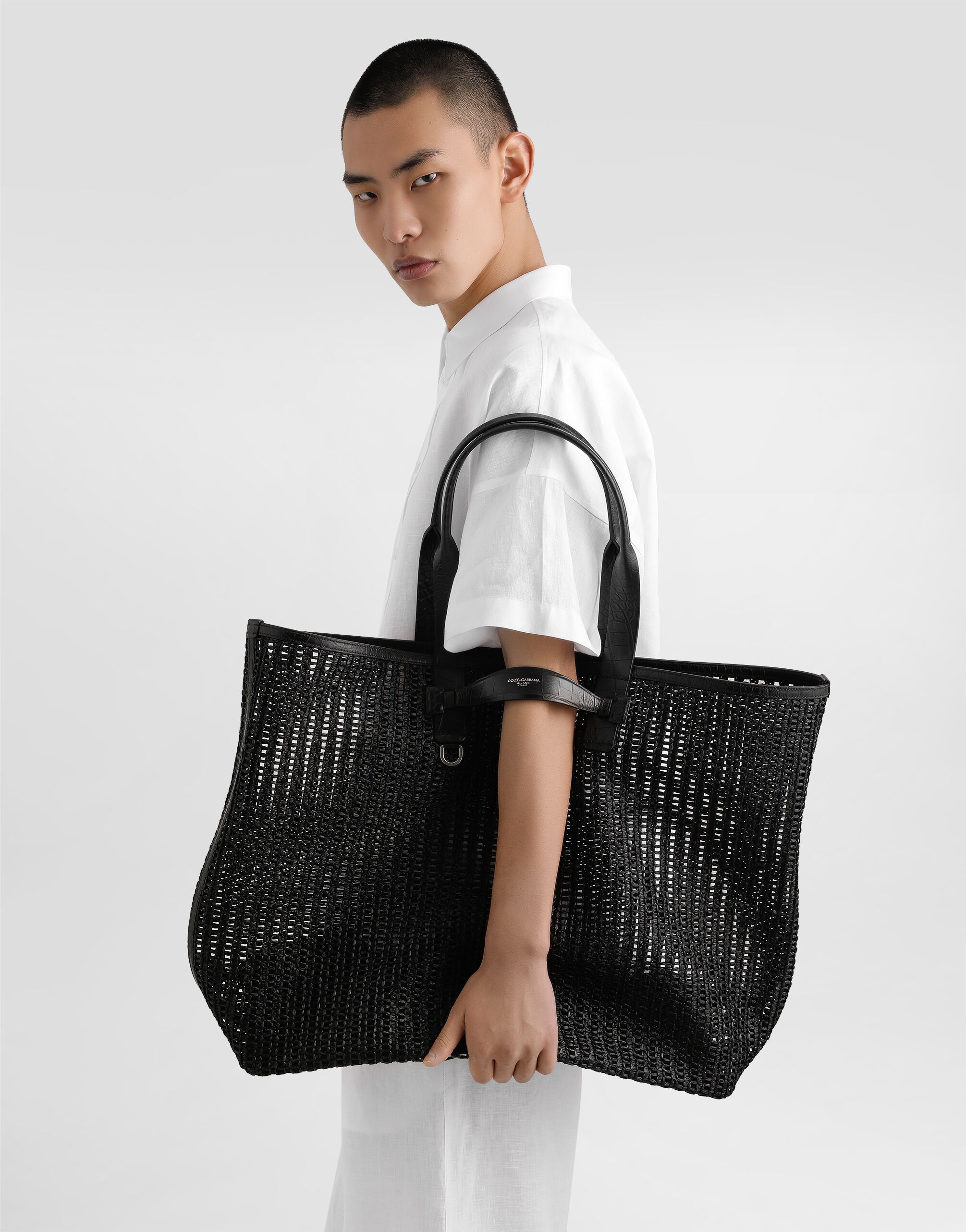 Woven mesh and calfskin shopper - 2