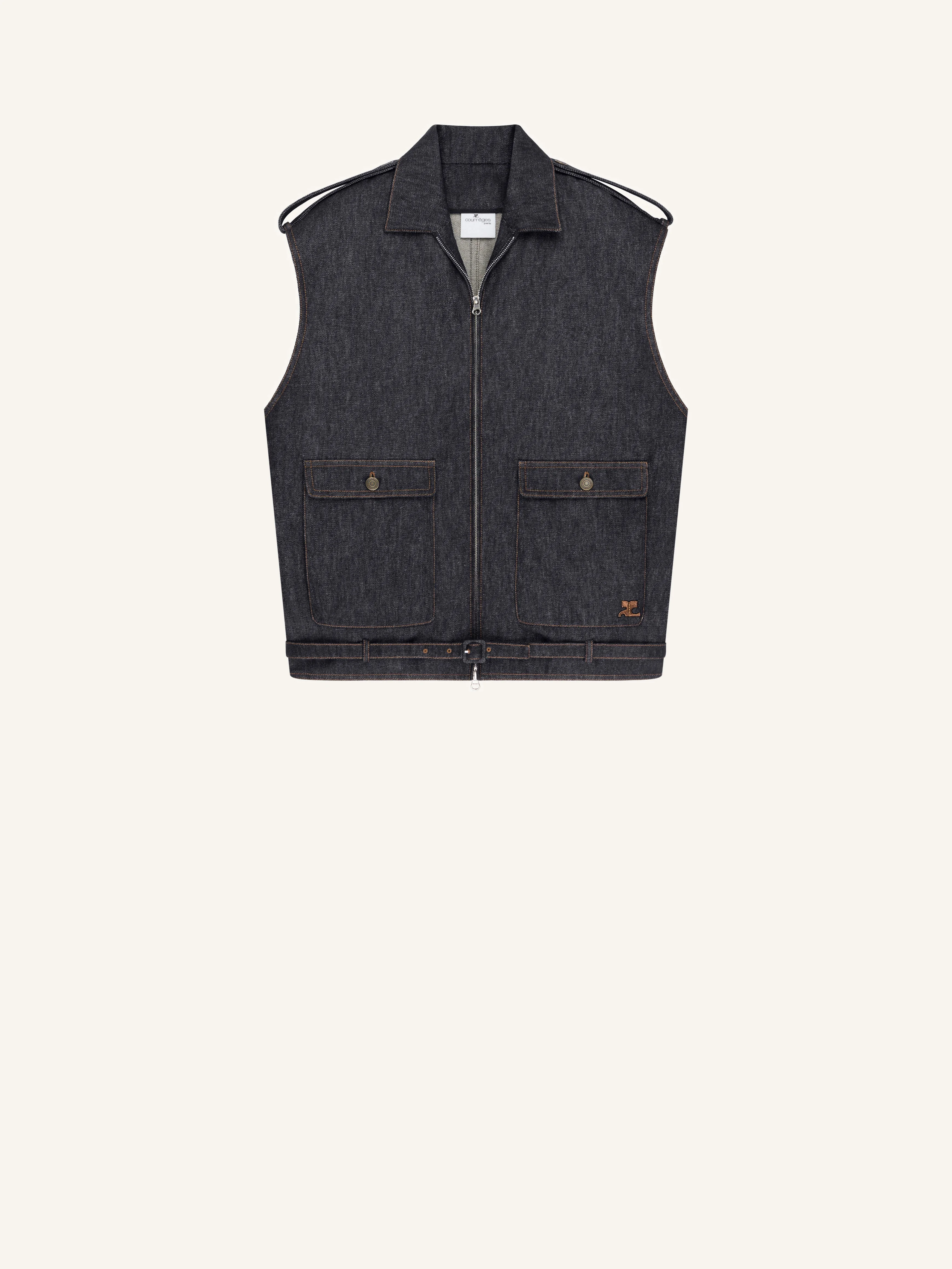 SLEEVELESS DENIM BOMBER JACKET - 1