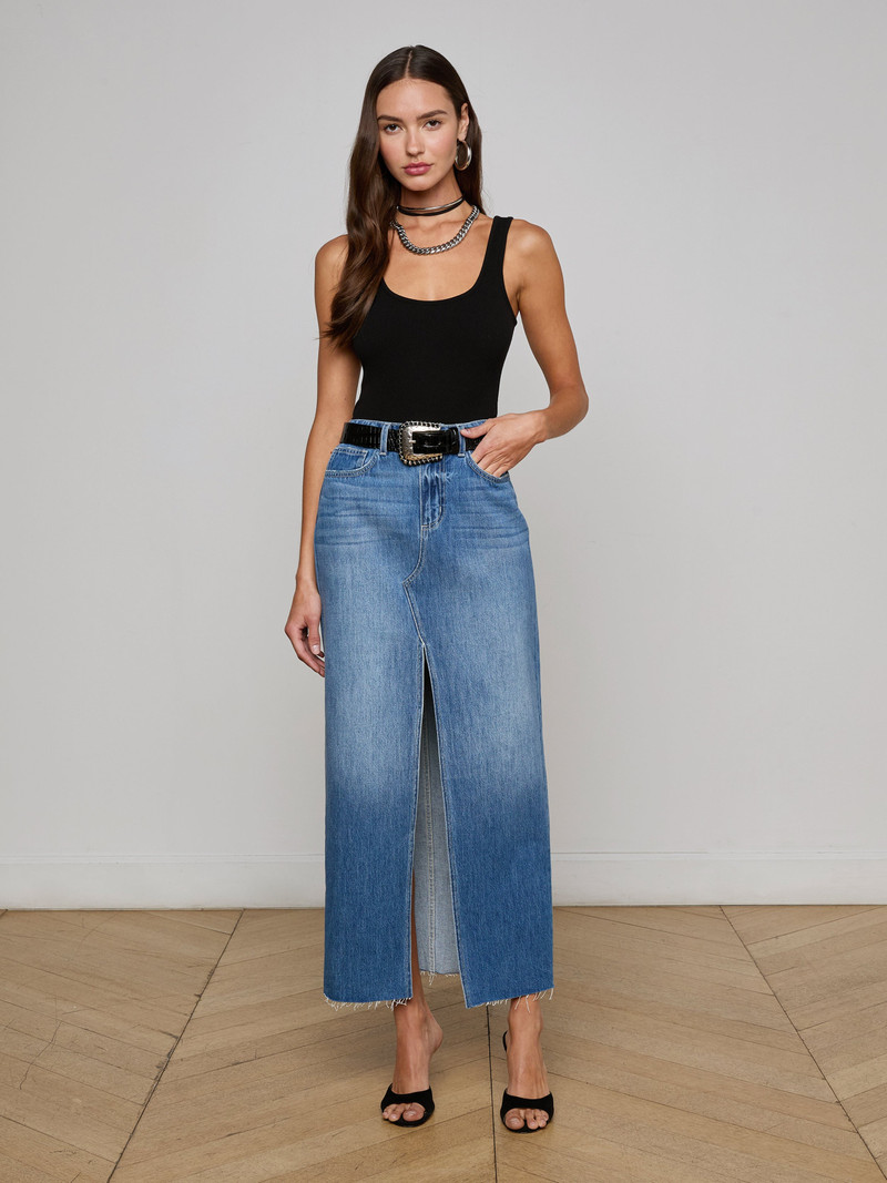 L'AGENCE Rysa Denim Maxi Skirt outlook