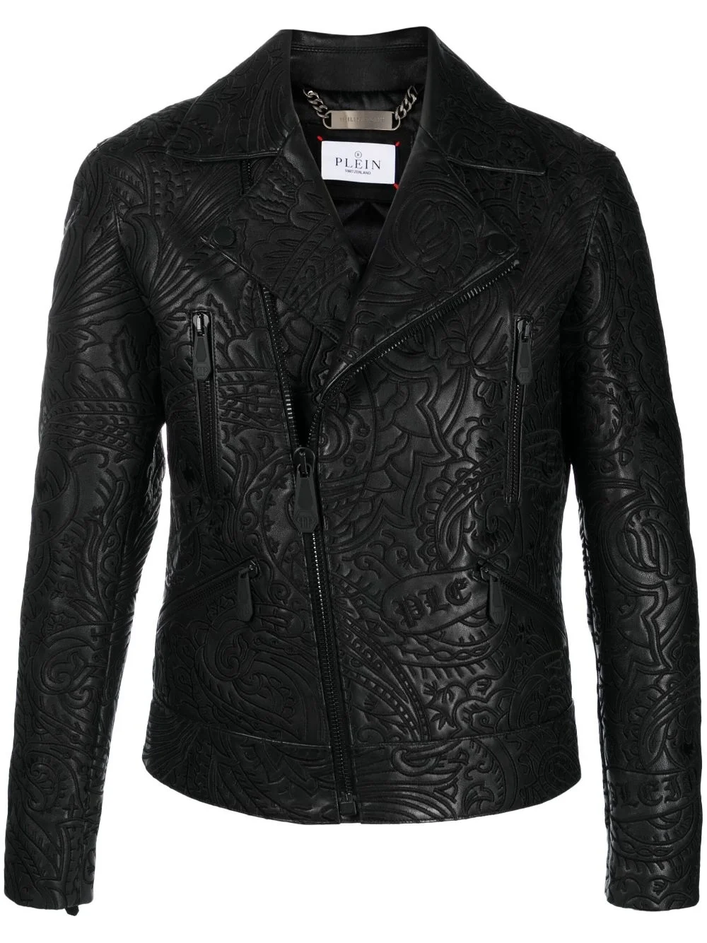 paisley-print leather biker jacket - 1