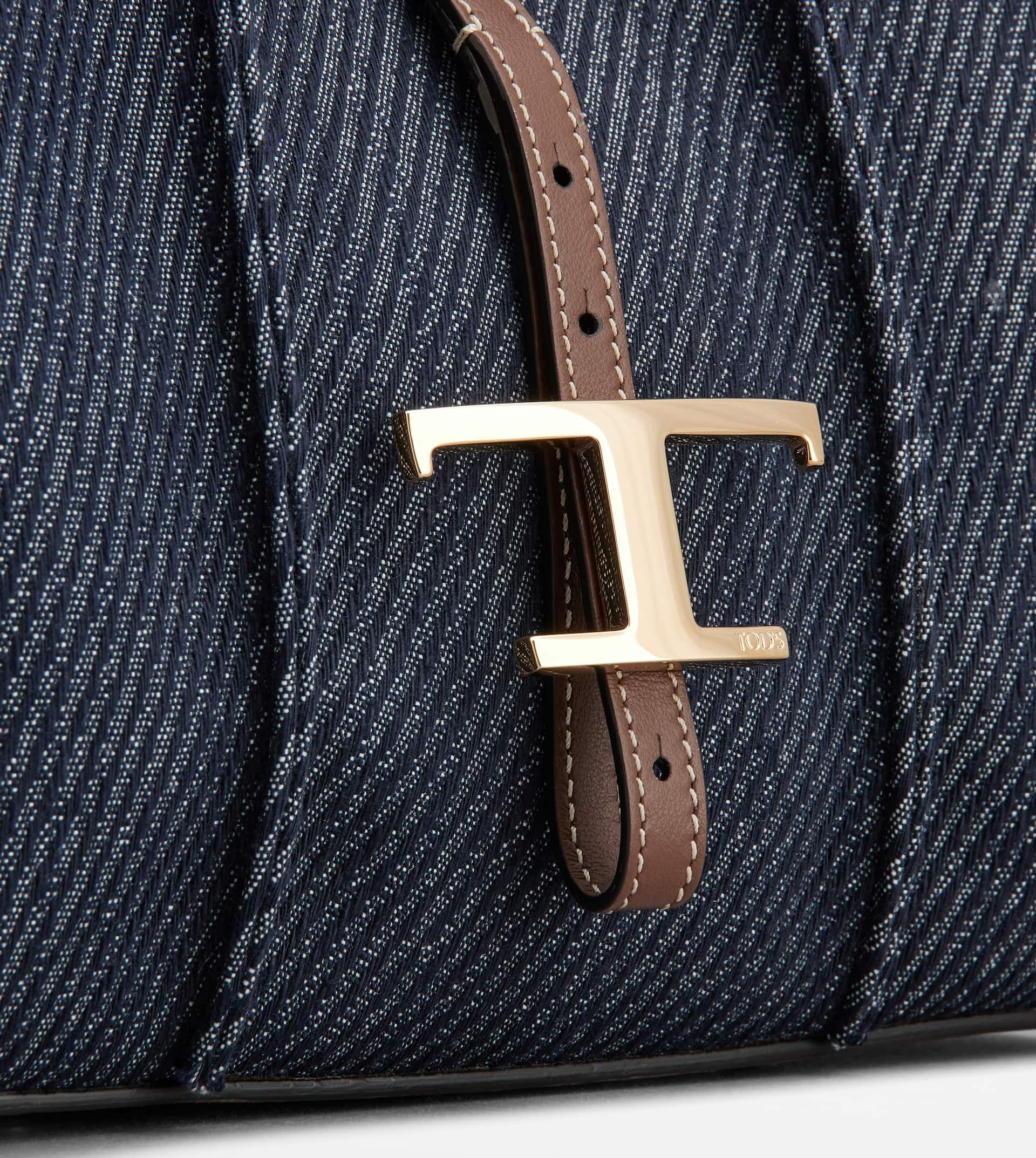 T TIMELESS SHOPPING BAG IN DENIM AND LEATHER MINI - BLUE, BROWN - 4