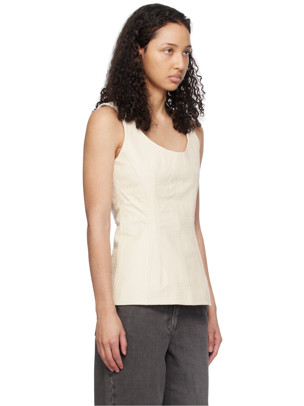 Off-White Scoop Neck Leather Tank Top - 2
