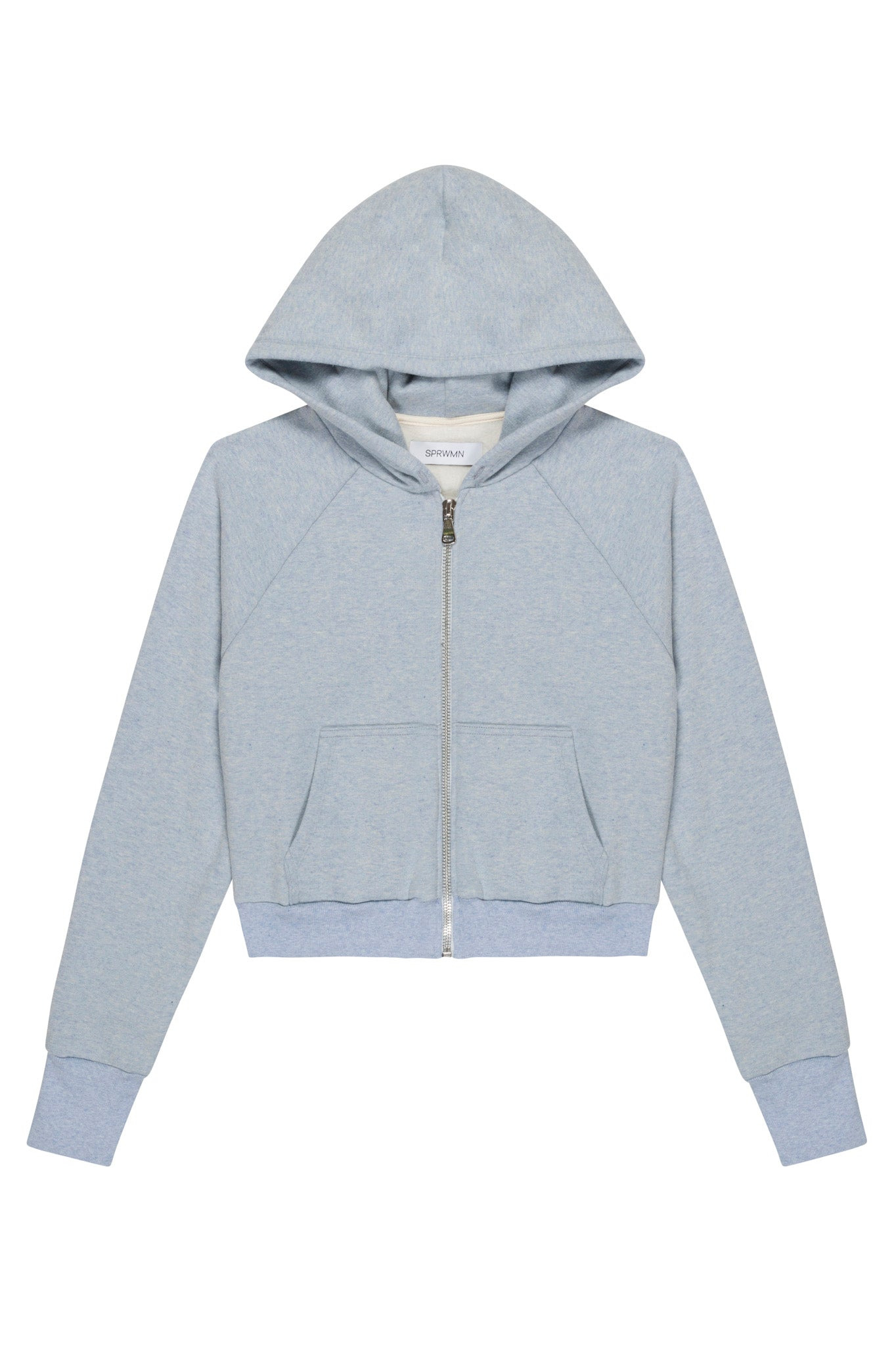 ICE BLUE MELANGE SHRUNKEN ZIP UP HOODIE - 5