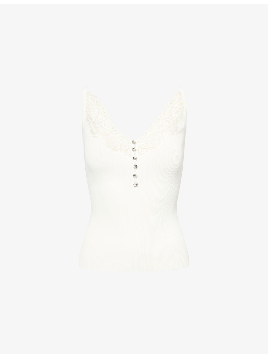 Lace-Trim Ribbed Knit Top - 1