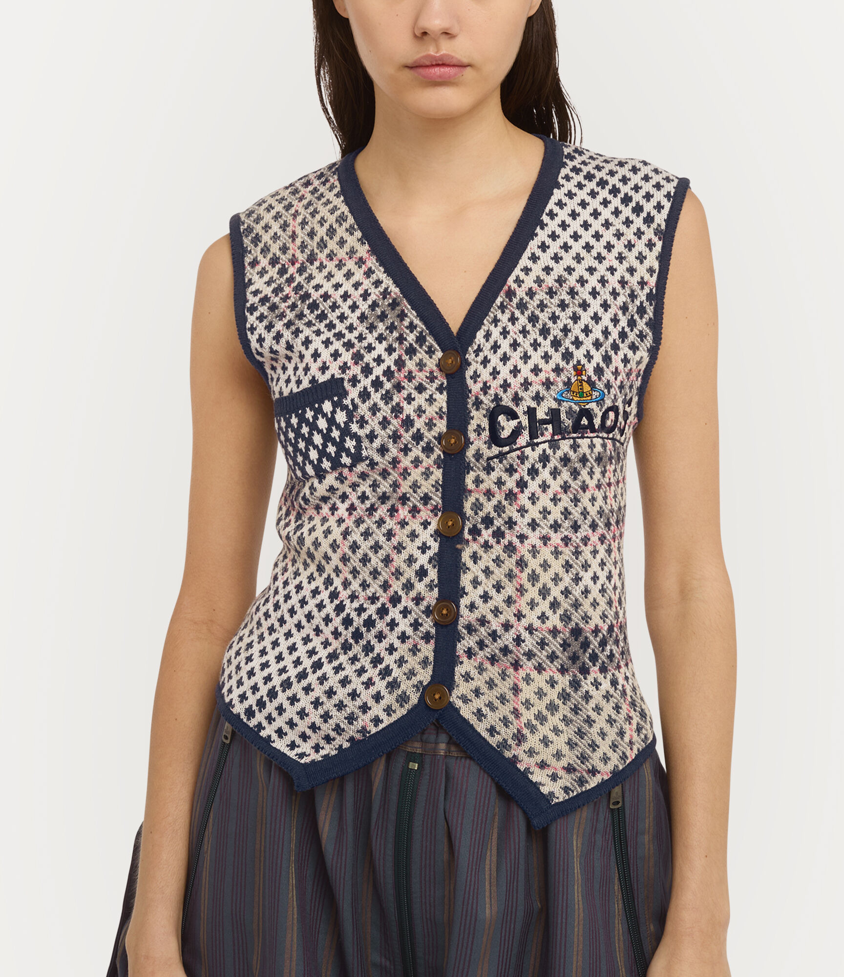 DISTRESSED TARTAN VEST - 4