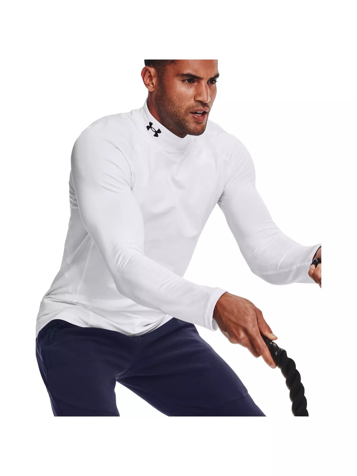 Men's ColdGear Armour Fitted Mock "White" Compression Shirt - 4