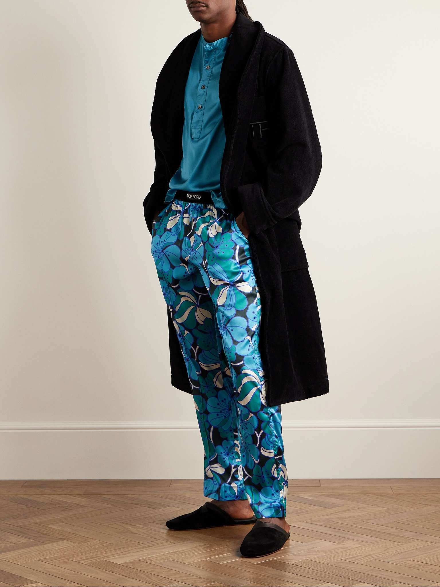 Straight-Leg Velvet-Trimmed Printed Stretch-Silk Pyjama Trousers - 2