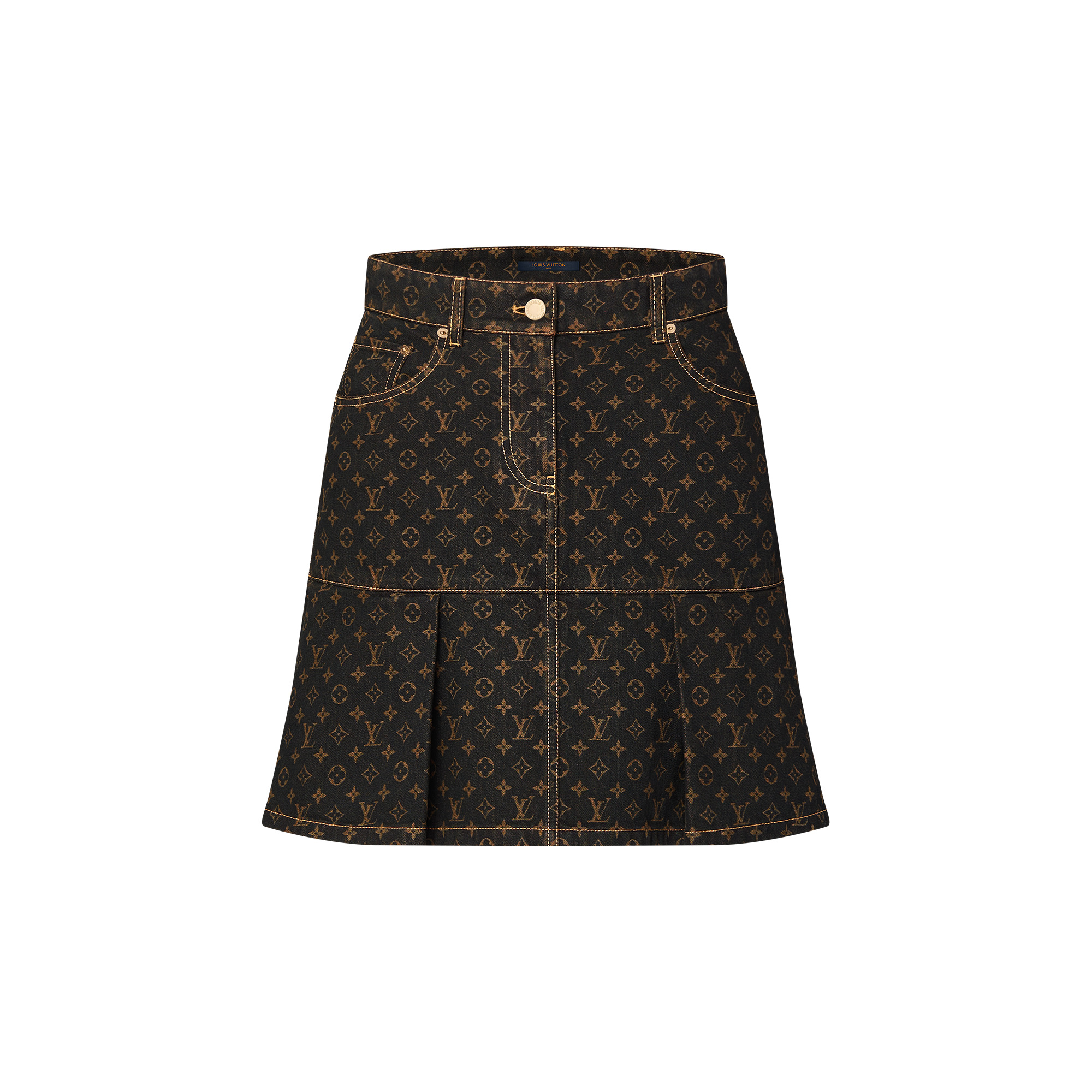 Monogram Denim Pleat Skirt - 1