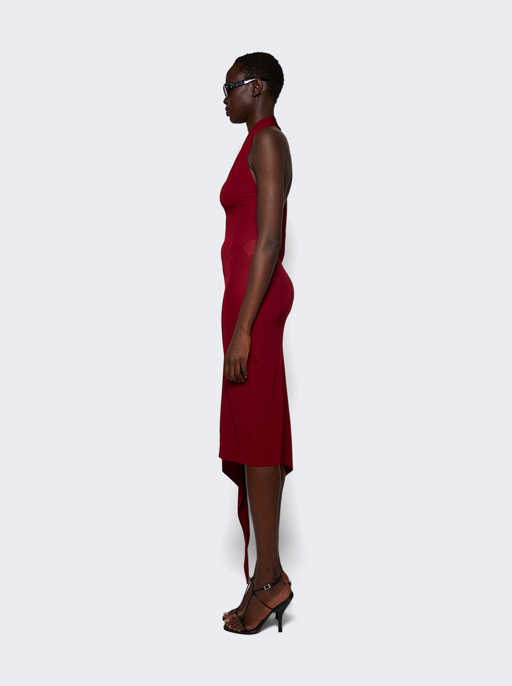 One Shoulder Crepe Dress Grenat - 4