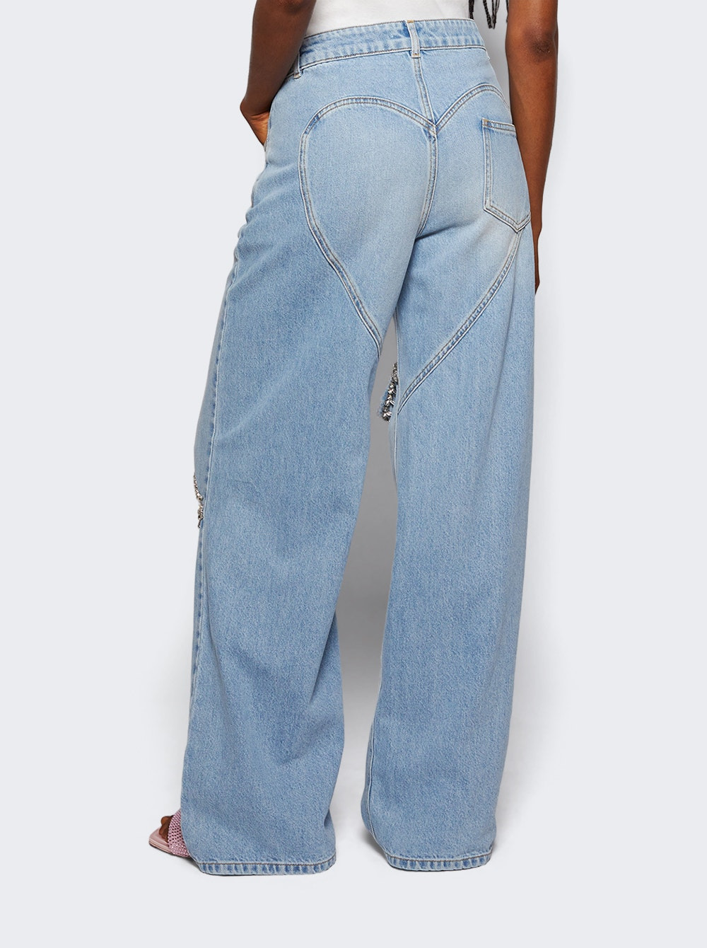 Distressed Crystal Relaxed Slit Jean Medium Blue - 4