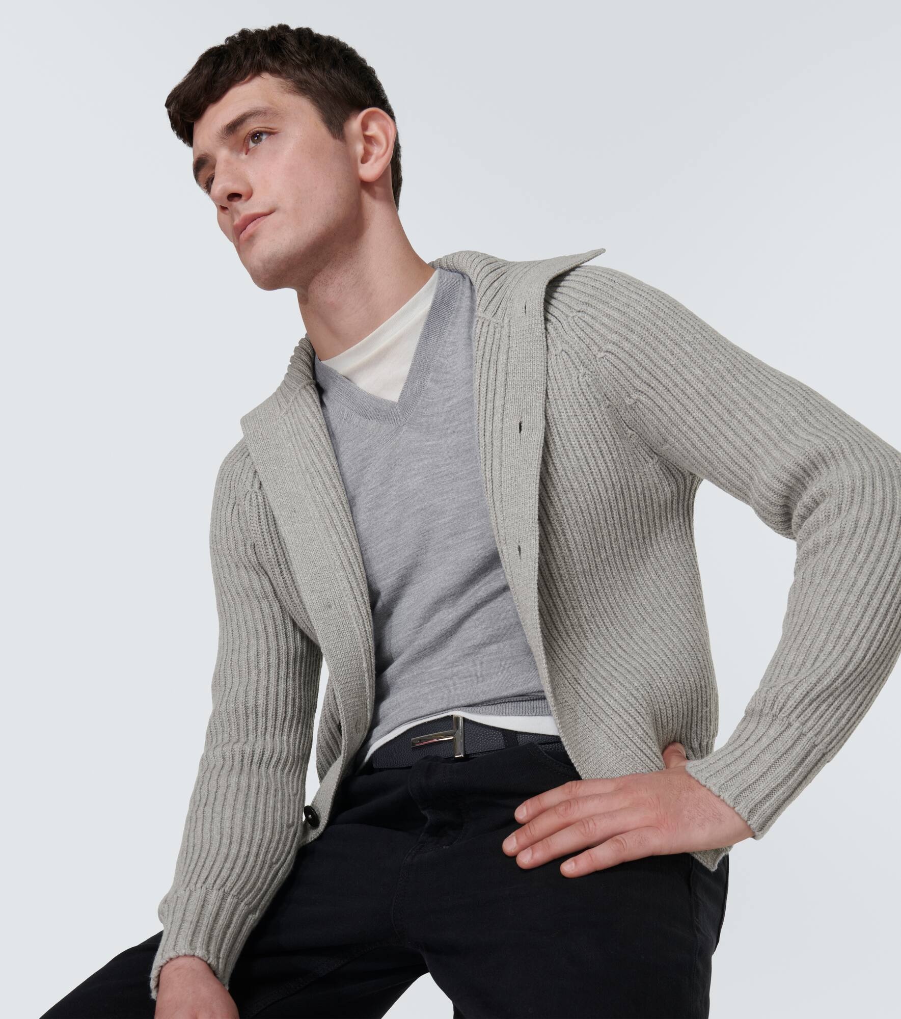 Ribbed-knit wool and cashmere cardigan - 5