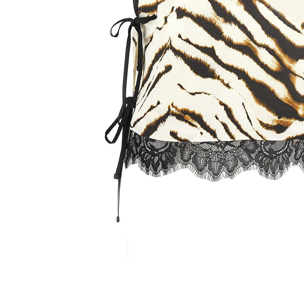 Ganni Satin Zebra-striped Top Multicolor Women - 1