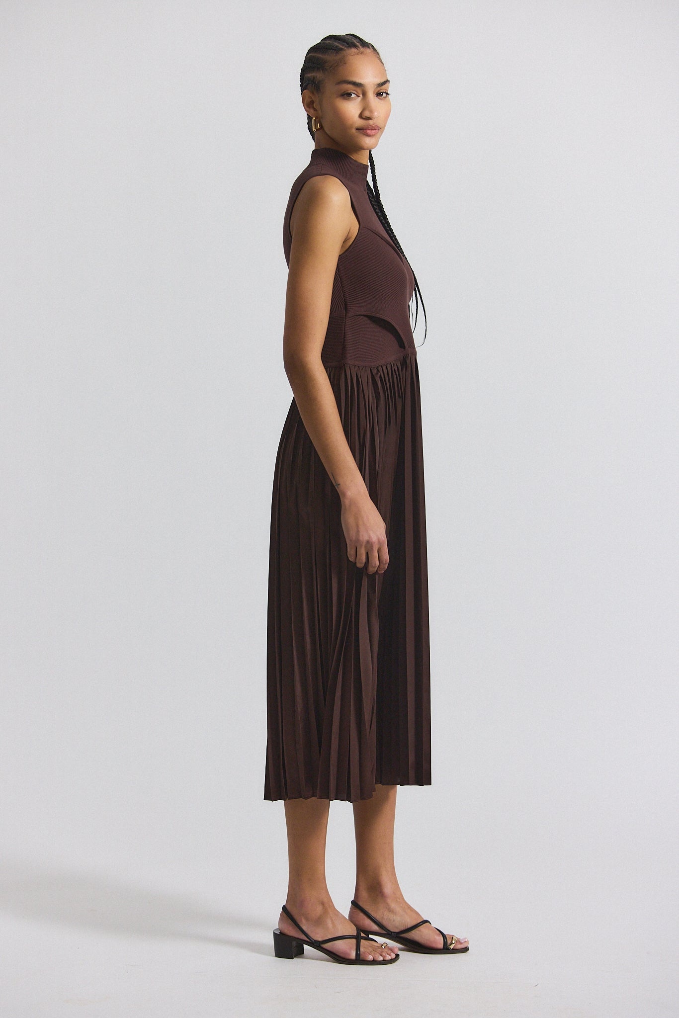 MAIZIE MOCK NECK SLEEVE PLEATED SWEATER DRESS - 2