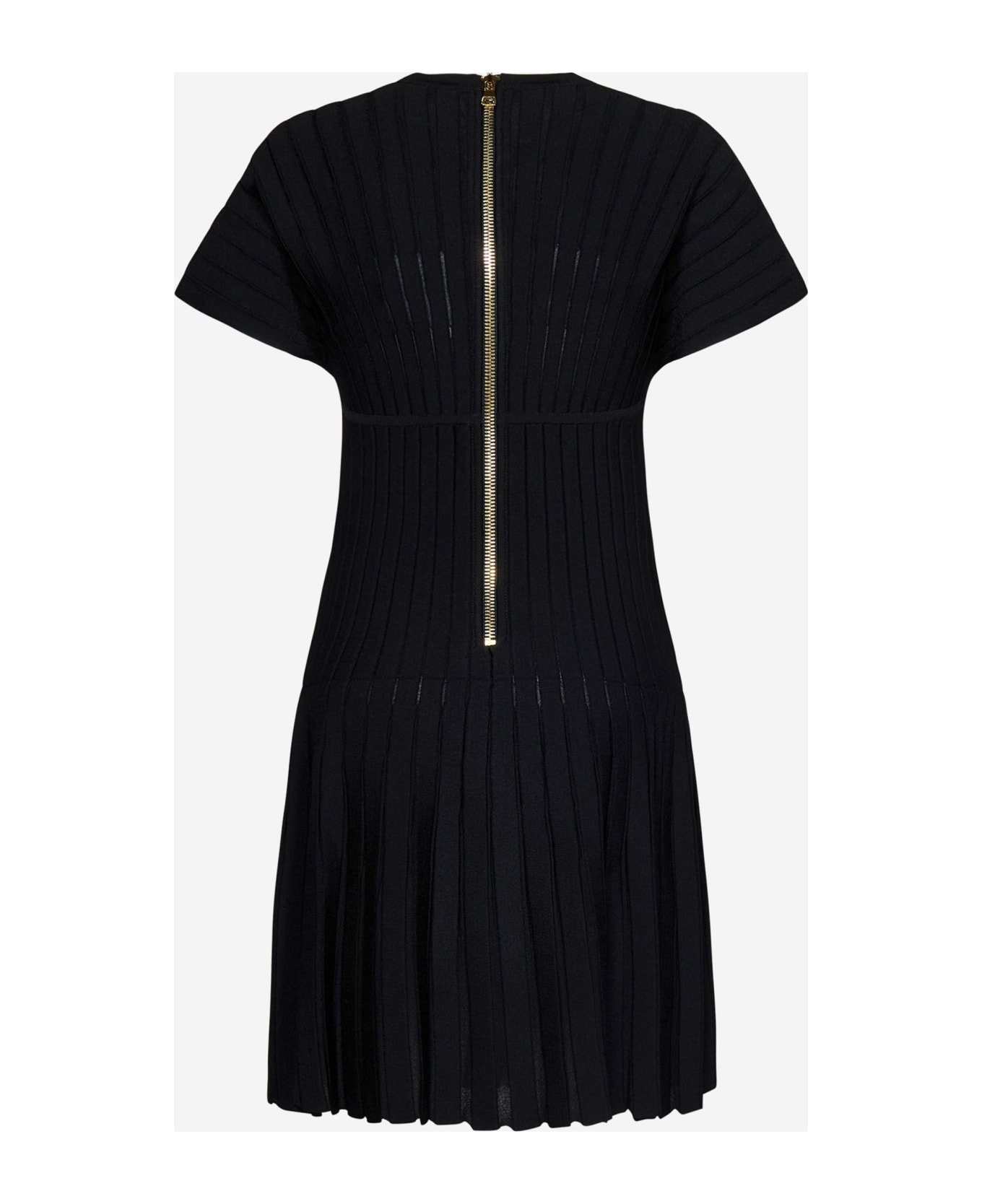Short Sleeves Pleated Knit Short Dress - 2