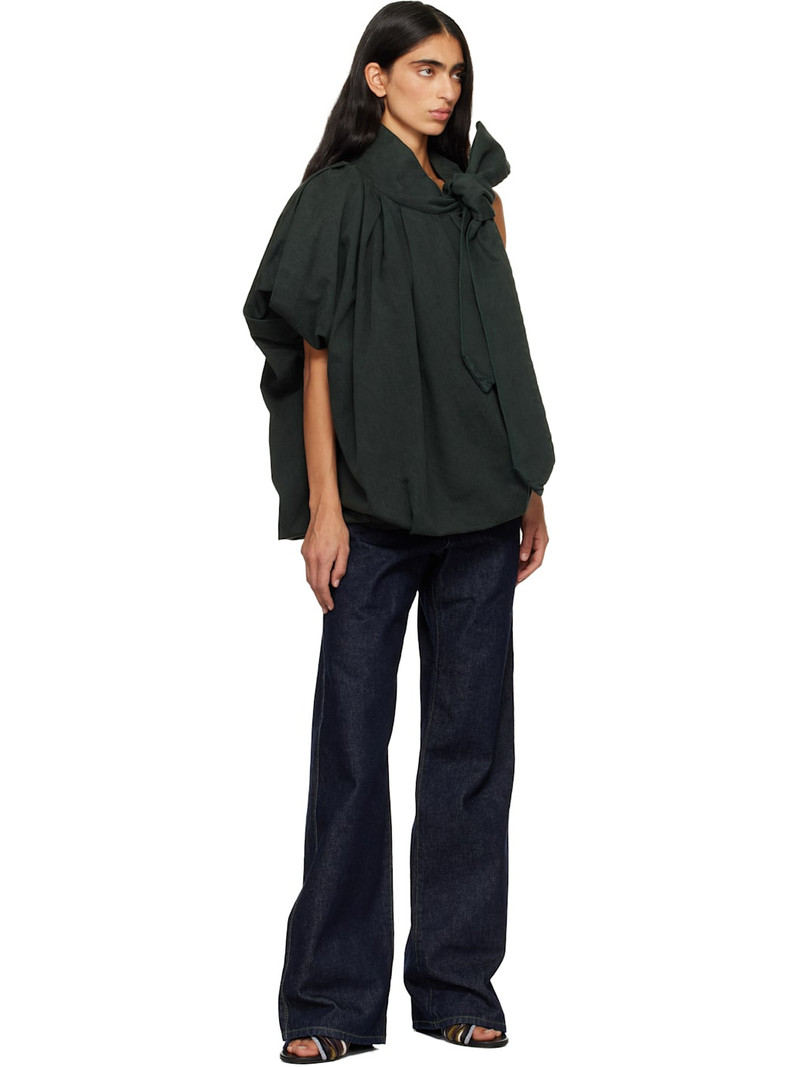 Dries Van Noten Green Draped Denim Top outlook