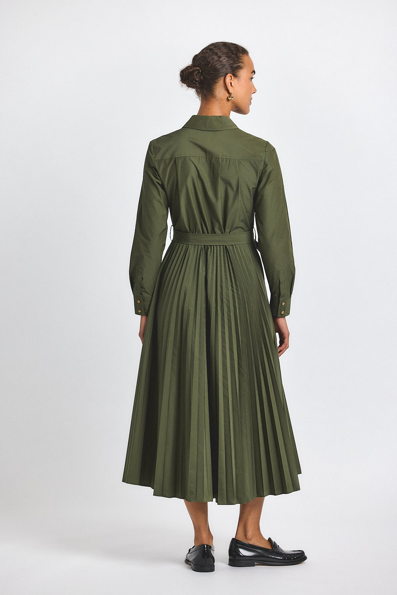 KENZA COTTON POLY POPLIN PLEATED SHIRT DRESS - 6
