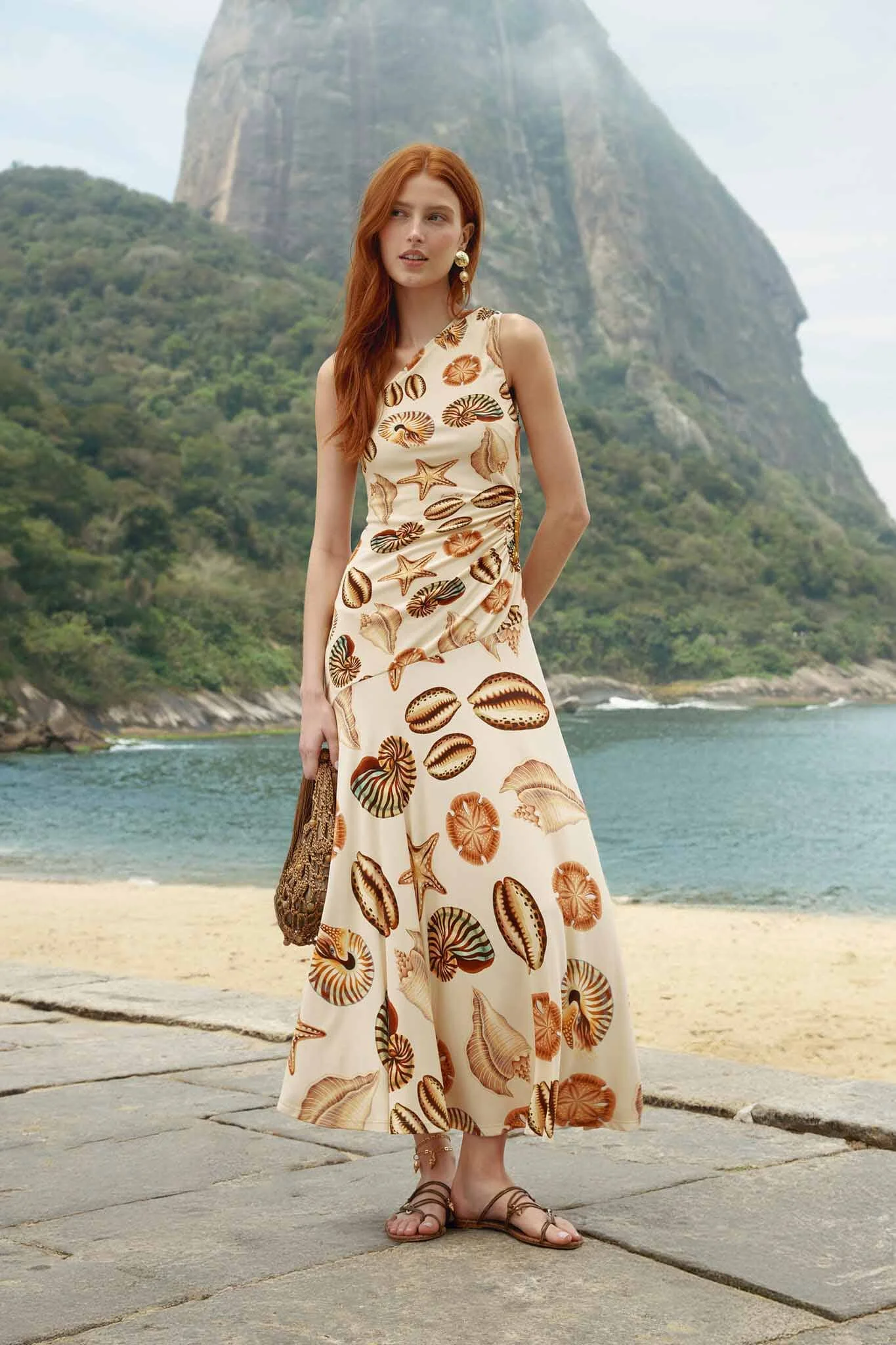 Sand Marine Shells Tassel One-Shoulder Maxi Dress - 1