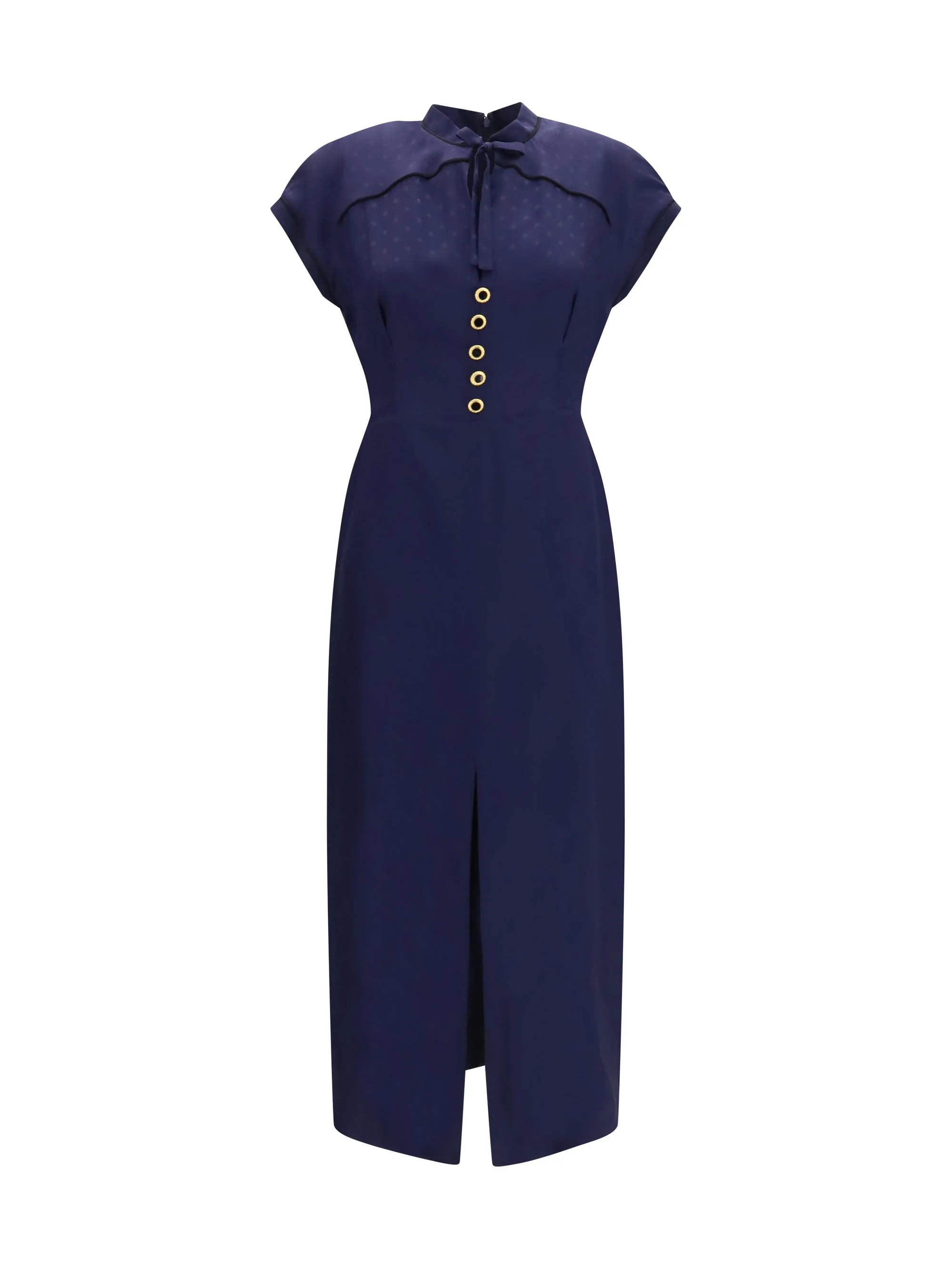 Alessandra Rich Silk Midi Dress Navy Blue - 1
