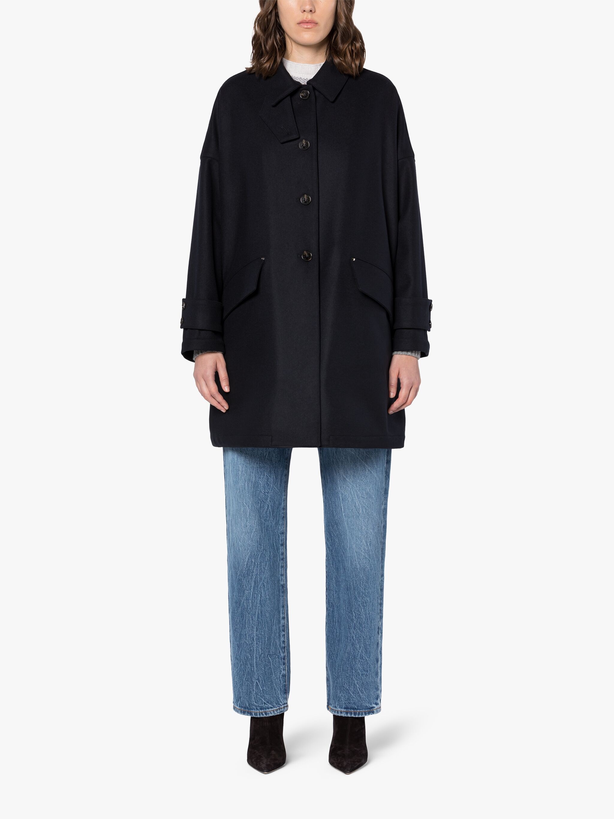 HUMBIE NAVY WOOL OVERCOAT - 3